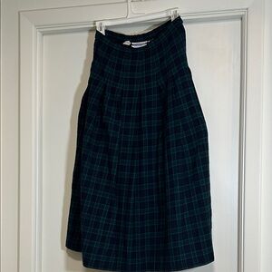 Vintage Pendleton Plaid Midi Skirt in Dark Green and Navy